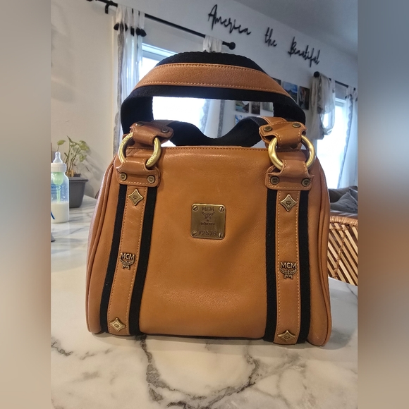 MCM Leather Munchen Studded SatchelTote Bag Rare Vintage!